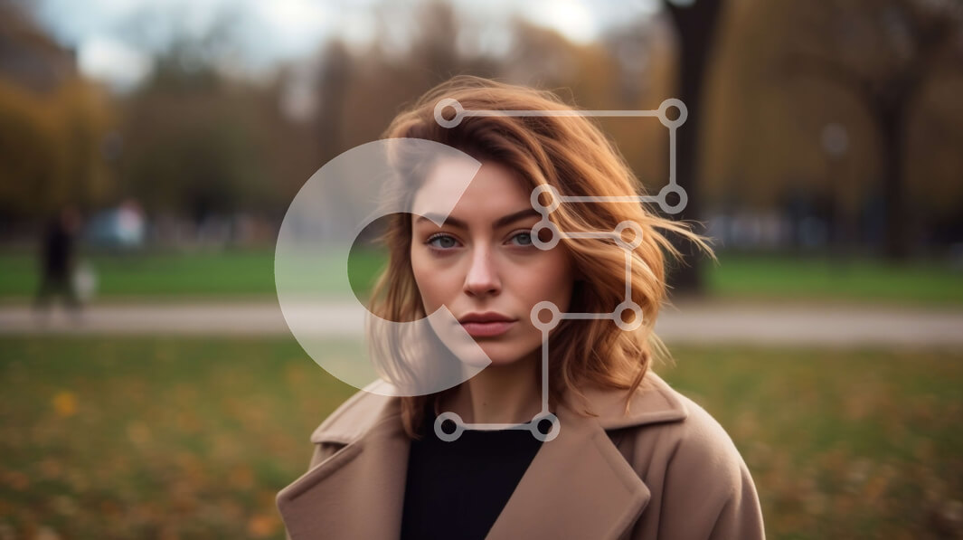 Intra Συλλεκτικό Ξύλινο Παζλ Plywood  4mm - Σοβαρή γυναίκα με μπεζ παλτό που στέκεται στο φθινοπωρινό πάρκο φωτογραφία Σε Ξύλινο Κουτί - Διαστάσεις Puzzle: 10x10 cm – 25 κομμάτια