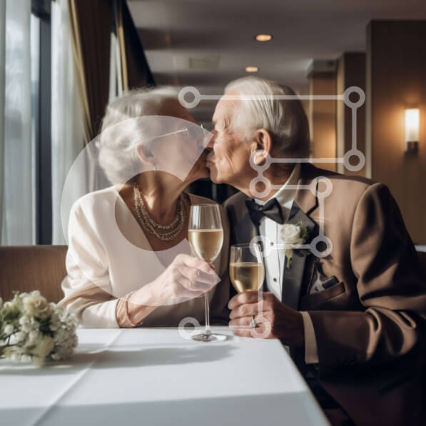 Intra Συλλεκτικό Ξύλινο Παζλ Plywood  4mm - Ρομαντική εικόνα ενός ηλικιωμένου ζευγαριού σε ένα εστιατόριο Σε Ξύλινο Κουτί - Διαστάσεις Puzzle: 10x10 cm – 25 κομμάτια