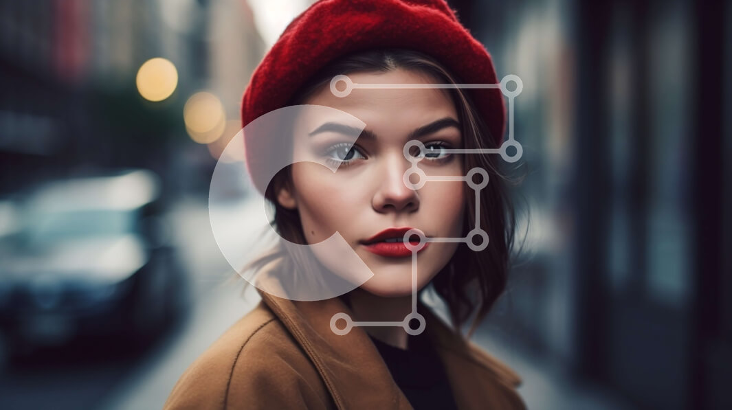 Intra Συλλεκτικό Ξύλινο Παζλ Plywood  4mm - Κομψή γυναίκα με κόκκινη κουκούλα και καφέ παλτό στο City Street Σε Ξύλινο Κουτί - Διαστάσεις Puzzle: 10x10 cm – 25 κομμάτια