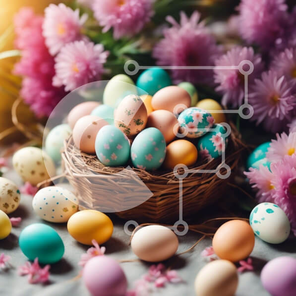 Intra Συλλεκτικό Ξύλινο Παζλ Plywood  4mm - Πολύχρωμα Πασχαλινά αυγά σε ένα καλάθι με λουλούδια Σε Ξύλινο Κουτί - Διαστάσεις: 10x10 cm – 25 κομμάτια