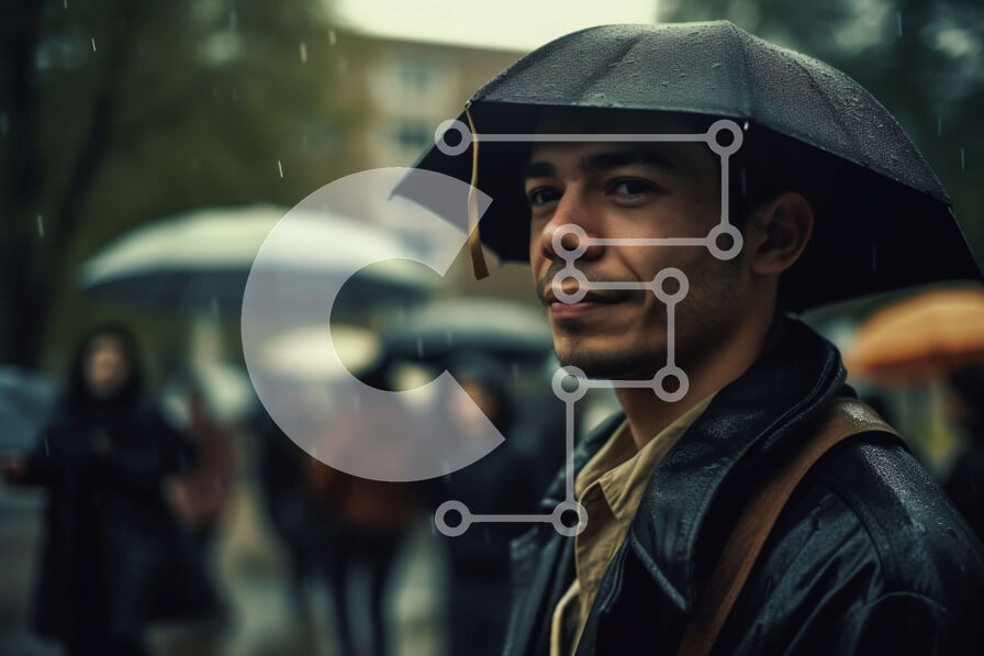 Intra Συλλεκτικό Ξύλινο Παζλ Plywood  4mm - Άνδρας που κρατά την ομπρέλα στη βροχερή οδό μεταξύ άλλων πεζών Σε Ξύλινο Κουτί - Διαστάσεις Puzzle: 10x10 cm – 25 κομμάτια