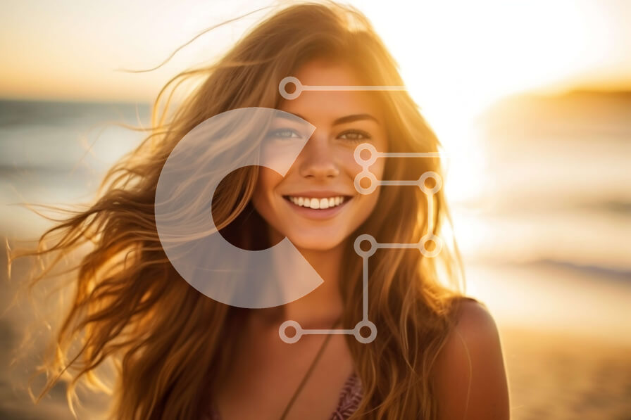 Intra Συλλεκτικό Ξύλινο Παζλ Plywood  4mm - Όμορφη φωτογραφία παραλίας ηλιοβασιλέματος με χαμογελαστή γυναίκα Σε Ξύλινο Κουτί - Διαστάσεις Puzzle: 10x10 cm – 25 κομμάτια