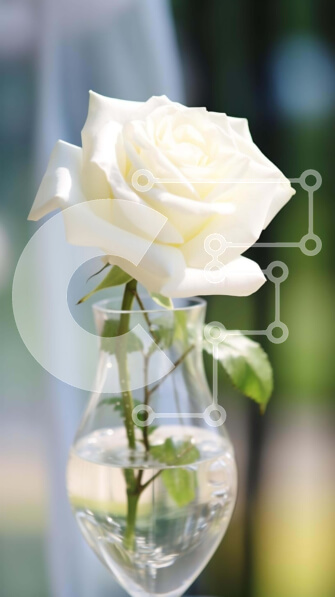 Intra Συλλεκτικό Ξύλινο Παζλ Plywood  4mm - Μονό λευκό τριαντάφυλλο σε γυάλινο βάζο σε άδειο τραπέζι Σε Ξύλινο Κουτί - Διαστάσεις Puzzle: 10x10 cm – 25 κομμάτια