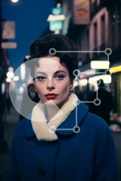 Intra Συλλεκτικό Ξύλινο Παζλ Plywood  4mm - Κομψή γυναίκα με μπλε παλτό και γούνινο γιακά στο City Street τη νύχτα Σε Ξύλινο Κουτί - Διαστάσεις Puzzle: 10x10 cm – 25 κομμάτια