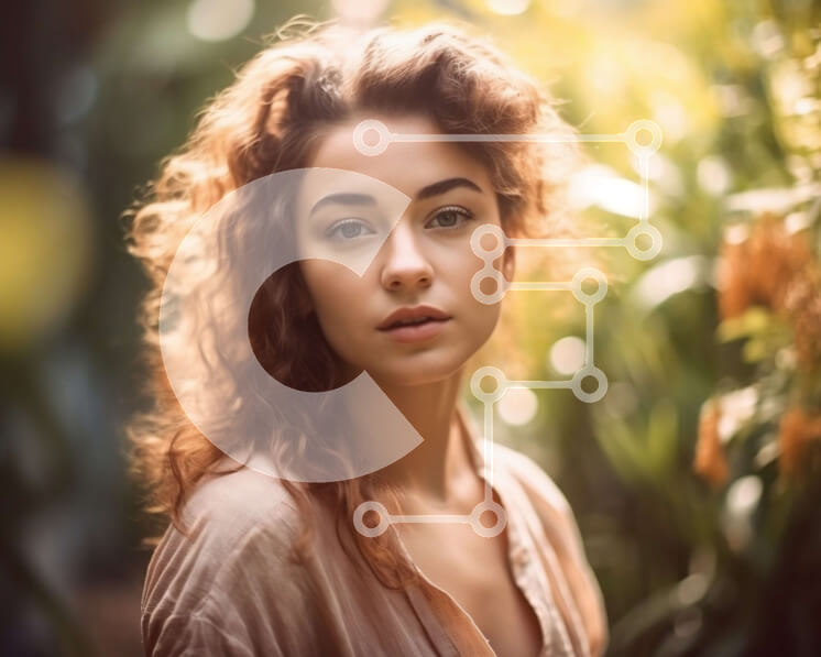 Intra Συλλεκτικό Ξύλινο Παζλ Plywood  4mm - Σκεπτική κοκκινομάλλα γυναίκα που περιβάλλεται από λουλούδια στον κήπο Σε Ξύλινο Κουτί - Διαστάσεις Puzzle: 10x10 cm – 25 κομμάτια