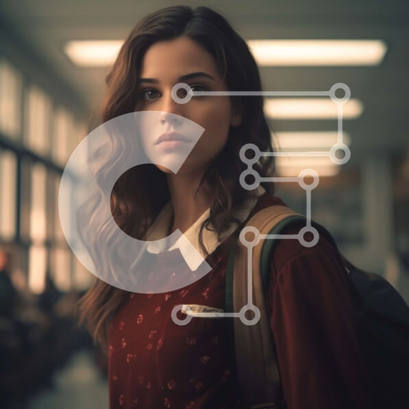 Intra Συλλεκτικό Ξύλινο Παζλ Plywood  4mm - Κομψός μαθητής με κόκκινο πουλόβερ που στέκεται στο διάδρομο του σχολείου Σε Ξύλινο Κουτί - Διαστάσεις Puzzle: 10x10 cm – 25 κομμάτια