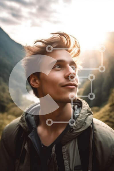 Σετ των 2 Intra Συλλεκτικό Ξύλινο Παζλ Plywood  4mm - Πεζοπόρος που απολαμβάνει το ηλιοβασίλεμα μπροστά από μια οροσειρά Σε Ξύλινο Κουτί - Διαστάσεις: 10x10 cm – 25 κομμάτια