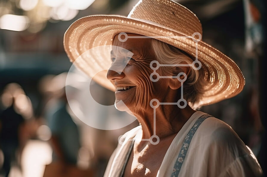 Intra Συλλεκτικό Ξύλινο Παζλ Plywood  4mm - Ικανοποιημένη ηλικιωμένη γυναίκα που ψωνίζει μπροστά από τα καταστήματα Σε Ξύλινο Κουτί - Διαστάσεις Puzzle: 10x10 cm – 25 κομμάτια