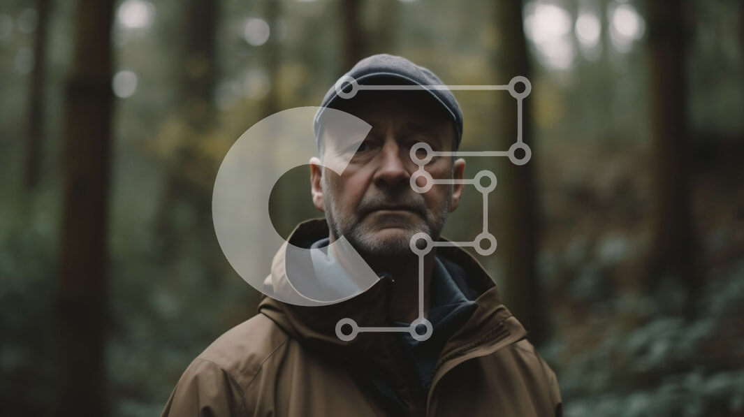 Intra Συλλεκτικό Ξύλινο Παζλ Plywood  4mm - Άνδρας που στέκεται στο δάσος: Καφέ σακάκι και καπέλο του μπέιζμπολ Σε Ξύλινο Κουτί - Διαστάσεις: 10x10 cm – 25 κομμάτια