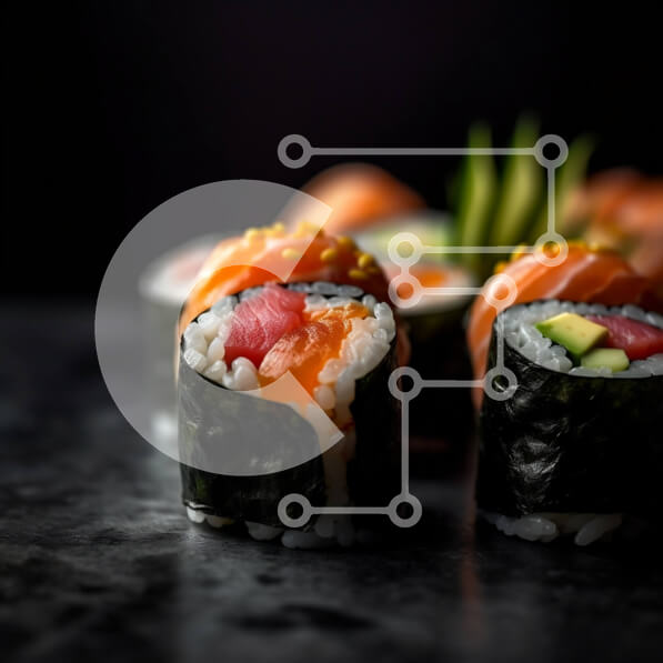 Σετ των 2 Intra Συλλεκτικό Ξύλινο Παζλ Plywood  4mm - Νόστιμα ρολά σούσι με σολομό, αβοκάντο και αγγούρι Σε Ξύλινο Κουτί - Διαστάσεις: 10x10 cm – 25 κομμάτια