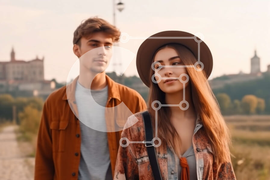 Intra Συλλεκτικό Ξύλινο Παζλ Plywood  4mm - Υπέροχη εικόνα ενός νεαρού ζευγαριού στην εξοχή με θέα στην πόλη Σε Ξύλινο Κουτί - Διαστάσεις Puzzle: 10x10 cm – 25 κομμάτια