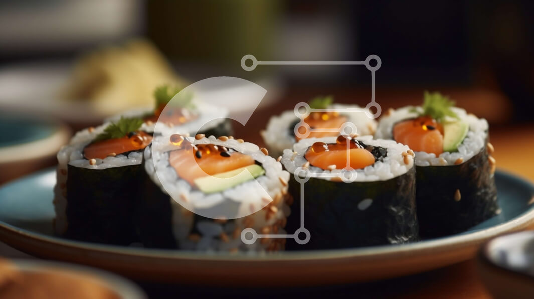 Σετ των 2 Intra Συλλεκτικό Ξύλινο Παζλ Plywood  4mm - Νόστιμο πιάτο με ρολά σούσι με σολομό και αβοκάντο Σε Ξύλινο Κουτί - Διαστάσεις: 10x10 cm – 25 κομμάτια