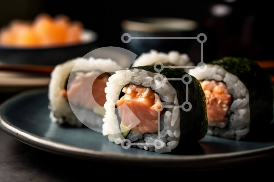 Σετ των 2 Intra Συλλεκτικό Ξύλινο Παζλ Plywood  4mm - Νόστιμα ρολά σούσι με φρέσκο ​​σολομό και κρεμώδες αβοκάντο Σε Ξύλινο Κουτί - Διαστάσεις: 10x10 cm – 25 κομμάτια