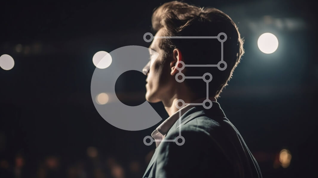 Intra Συλλεκτικό Ξύλινο Παζλ Plywood  4mm - Επαγγελματίας επιχειρηματίας στη σκηνή με κοστούμι και γραβάτα Σε Ξύλινο Κουτί - Διαστάσεις Puzzle: 10x10 cm – 25 κομμάτια