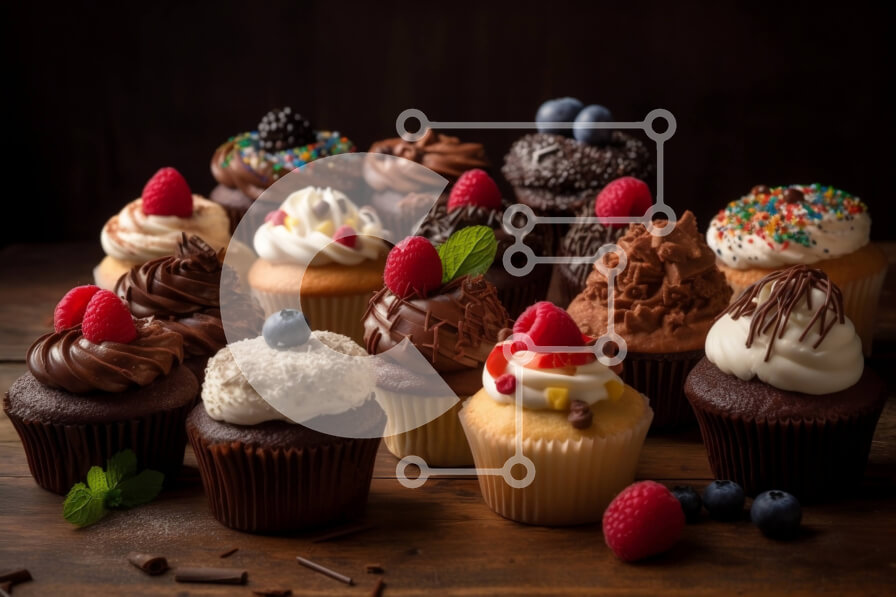 Σετ των 2 Intra Συλλεκτικό Ξύλινο Παζλ Plywood  4mm - Λαχταριστή εικόνα από διάφορα cupcakes σε ξύλινο τραπέζι Σε Ξύλινο Κουτί - Διαστάσεις: 10x10 cm – 25 κομμάτια