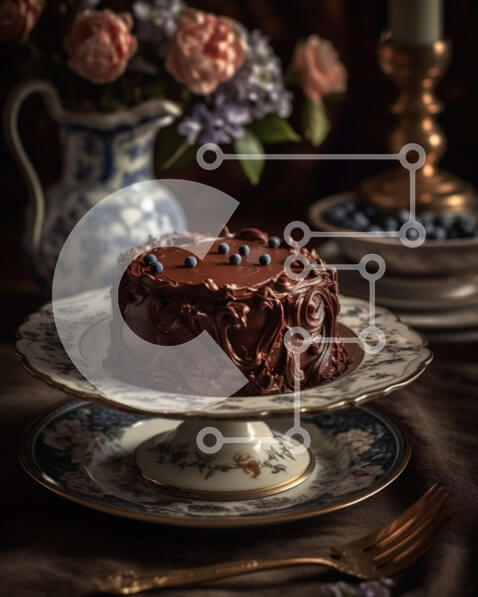 Σετ των 2 Intra Συλλεκτικό Ξύλινο Παζλ Plywood  4mm - Νόστιμο κέικ σοκολάτας με φρέσκα βατόμουρα Σε Ξύλινο Κουτί - Διαστάσεις: 10x10 cm – 25 κομμάτια