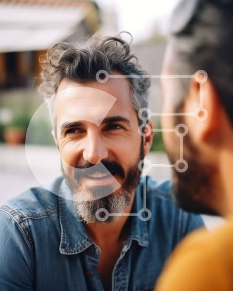 Intra Συλλεκτικό Ξύλινο Παζλ Plywood  4mm - Δύο άντρες που μιλούν και γελούν έξω σε μια αυλή Σε Ξύλινο Κουτί - Διαστάσεις Puzzle: 10x10 cm – 25 κομμάτια