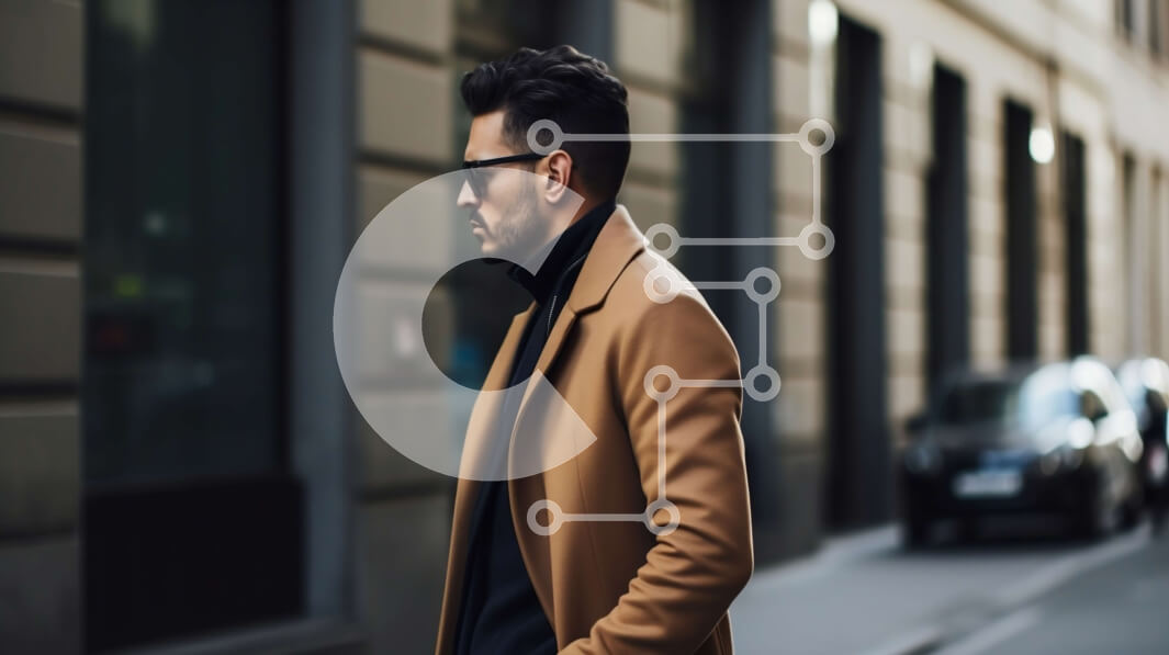 Intra Συλλεκτικό Ξύλινο Παζλ Plywood  4mm - Κομψός άνδρας στην οδό της πόλης που κοιτάζει το τηλέφωνο Σε Ξύλινο Κουτί - Διαστάσεις Puzzle: 10x10 cm – 25 κομμάτια