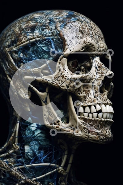 Intra Συλλεκτικό Ξύλινο Παζλ Plywood  4mm - Ιατρική εικόνα ενός ανθρώπινου κρανίου με ορατές μπλε φλέβες Σε Ξύλινο Κουτί - Διαστάσεις Puzzle: 10x10 cm – 25 κομμάτια