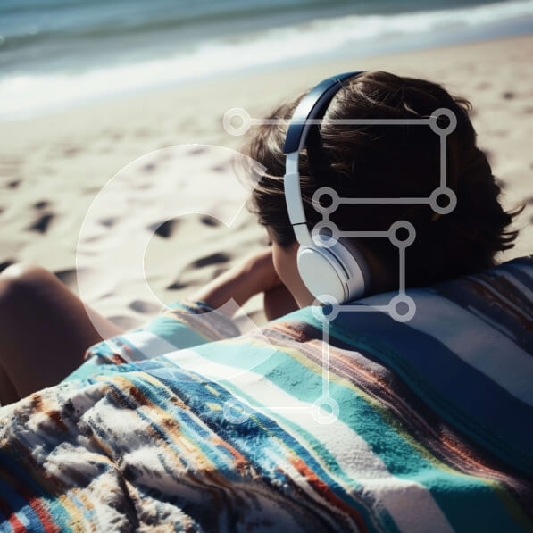 Intra Συλλεκτικό Ξύλινο Παζλ Plywood  4mm - Χαλαρώστε στην παραλία με ακουστικά και γυαλιά ηλίου Σε Ξύλινο Κουτί - Διαστάσεις Puzzle: 10x10 cm – 25 κομμάτια