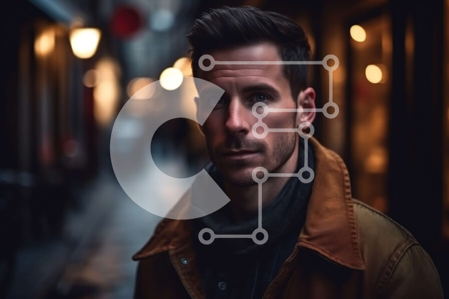 Intra Συλλεκτικό Ξύλινο Παζλ Plywood  4mm - Άνδρας με καφέ σακάκι και κασκόλ που στέκεται στη μισοφωτισμένη οδό τη νύχτα Σε Ξύλινο Κουτί - Διαστάσεις Puzzle: 10x10 cm – 25 κομμάτια