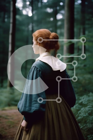 Σετ των 2 Intra Συλλεκτικό Ξύλινο Παζλ Plywood  4mm - Όμορφη εικόνα μιας γυναίκας με πράσινο φόρεμα που στέκεται σε ένα δάσος Σε Ξύλινο Κουτί - Διαστάσεις: 10x10 cm – 25 κομμάτια