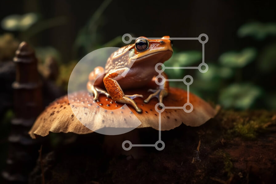 Intra Συλλεκτικό Ξύλινο Παζλ Plywood  4mm - Αξιολάτρευτη εικόνα βατράχου σε μανιτάρι σε ένα δάσος Σε Ξύλινο Κουτί - Διαστάσεις: 10x10 cm – 25 κομμάτια