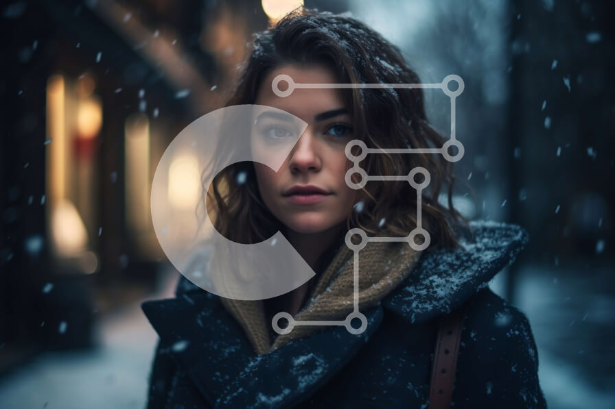 Intra Συλλεκτικό Ξύλινο Παζλ Plywood  4mm - Γαλήνια εικόνα μιας νεαρής γυναίκας σε χιονισμένο δρόμο Σε Ξύλινο Κουτί - Διαστάσεις Puzzle: 10x10 cm – 25 κομμάτια