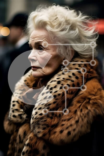 Intra Συλλεκτικό Ξύλινο Παζλ Plywood  4mm - Πορτρέτο της κομψής ηλικιωμένης γυναίκας στην οδό της πόλης Σε Ξύλινο Κουτί - Διαστάσεις Puzzle: 10x10 cm – 25 κομμάτια