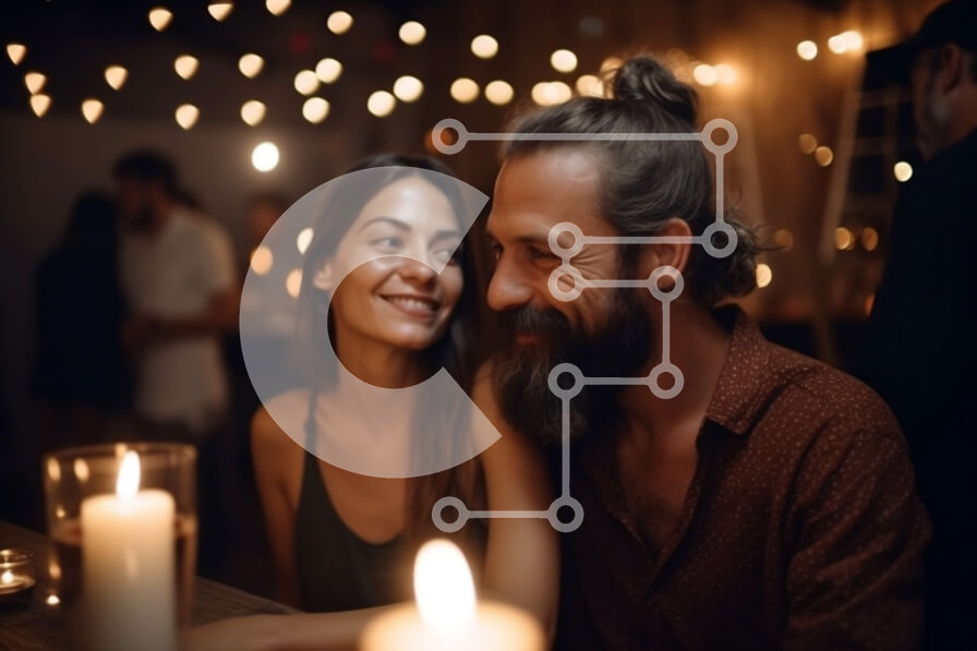 Intra Συλλεκτικό Ξύλινο Παζλ Plywood  4mm - Ρομαντικό δείπνο με ένα χαμογελαστό ζευγάρι σε ένα εστιατόριο υπό το φως των κεριών Σε Ξύλινο Κουτί - Διαστάσεις Puzzle: 10x10 cm – 25 κομμάτια