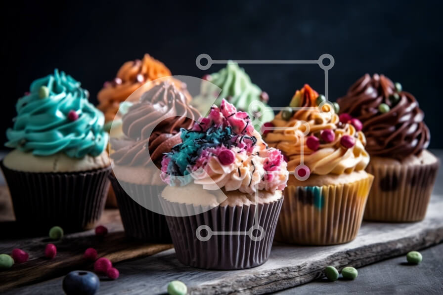 Σετ των 2 Intra Συλλεκτικό Ξύλινο Παζλ Plywood  4mm - Πολύχρωμα cupcakes με διαφορετικά σχέδια παγώματος σε ξύλινο τραπέζι Σε Ξύλινο Κουτί - Διαστάσεις: 10x10 cm – 25 κομμάτια