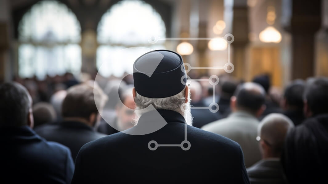 Intra Συλλεκτικό Ξύλινο Παζλ Plywood  4mm - Άνδρας με τα μαύρα σε μια θρησκευτική συγκέντρωση Σε Ξύλινο Κουτί - Διαστάσεις Puzzle: 10x10 cm – 25 κομμάτια