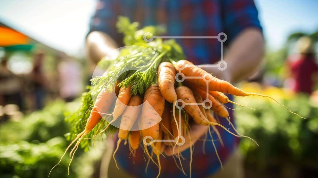 Σετ των 2 Intra Συλλεκτικό Ξύλινο Παζλ Plywood  4mm - Άτομο που κρατά φρέσκα καρότα στην αγορά ενός αγρότη Σε Ξύλινο Κουτί - Διαστάσεις: 10x10 cm – 25 κομμάτια