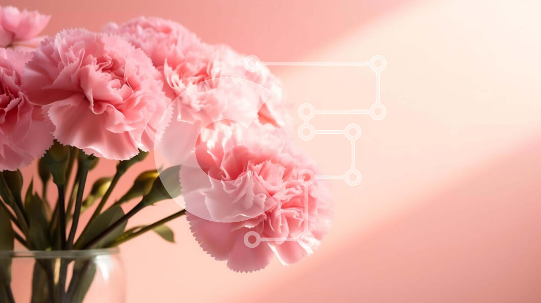 Intra Συλλεκτικό Ξύλινο Παζλ Plywood  4mm - Ροζ γαρίφαλα σε γυάλινο βάζο σε πορτοκαλί τοίχο Σε Ξύλινο Κουτί - Διαστάσεις Puzzle: 10x10 cm – 25 κομμάτια