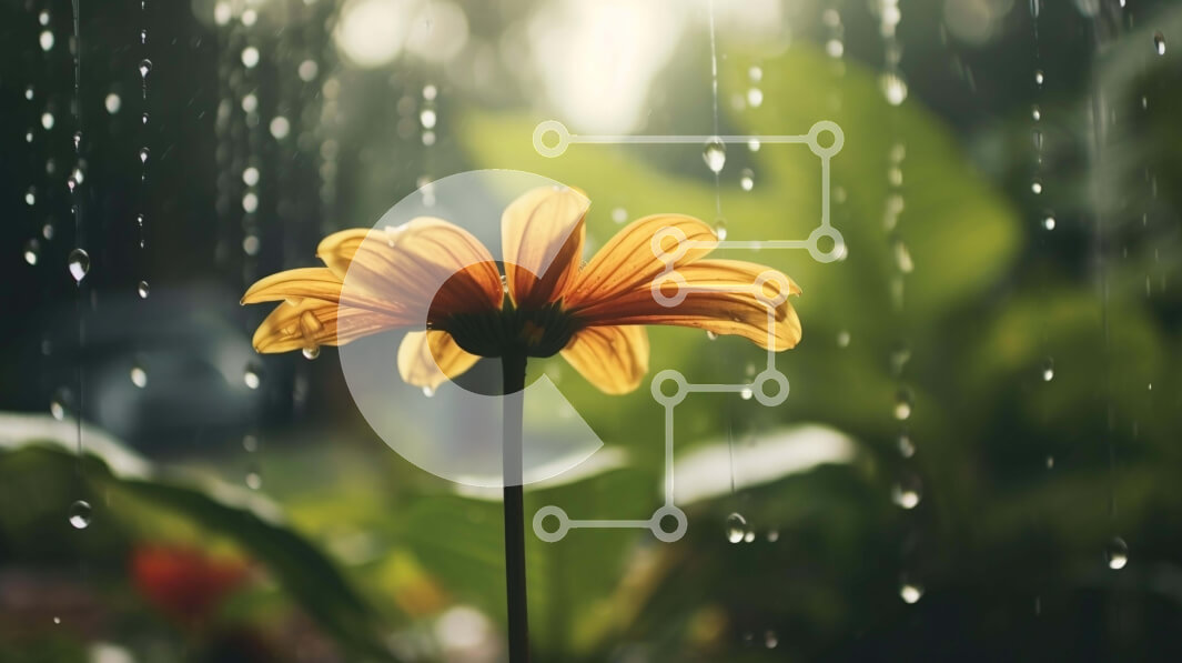 Intra Συλλεκτικό Ξύλινο Παζλ Plywood  4mm - Μονό κίτρινο λουλούδι στη βροχή με πράσινα φυτά και δέντρα Σε Ξύλινο Κουτί - Διαστάσεις: 10x10 cm – 25 κομμάτια