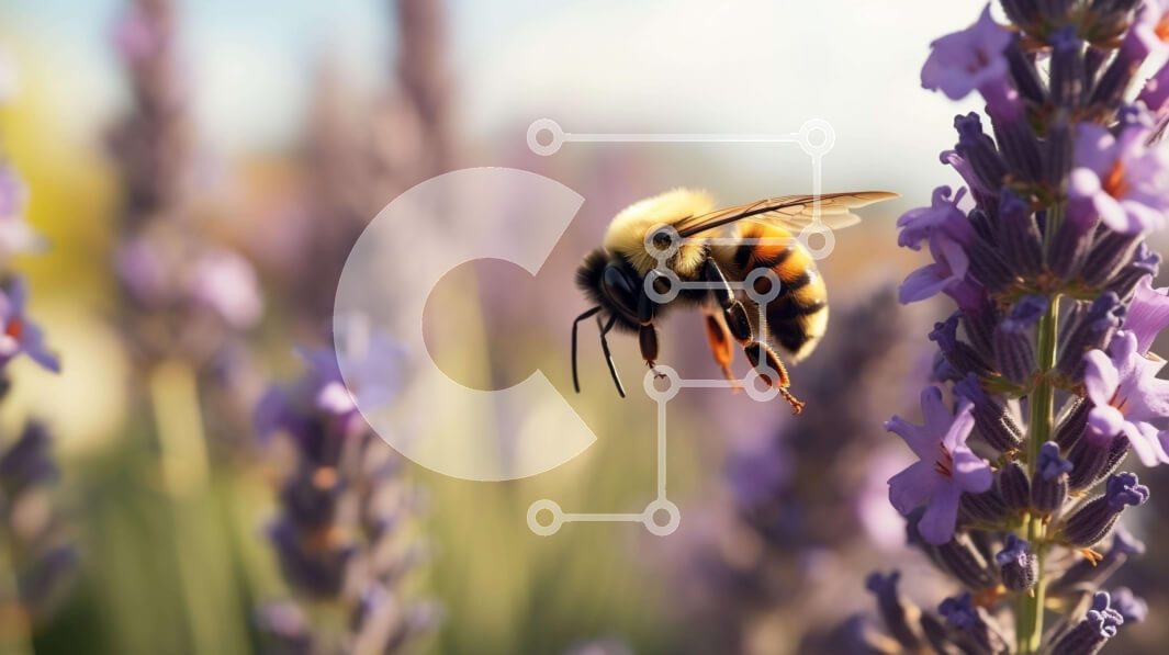 Intra Συλλεκτικό Ξύλινο Παζλ Plywood  4mm - Μέλισσα αιωρείται πάνω από λουλούδια λεβάντας Σε Ξύλινο Κουτί - Διαστάσεις: 10x10 cm – 25 κομμάτια