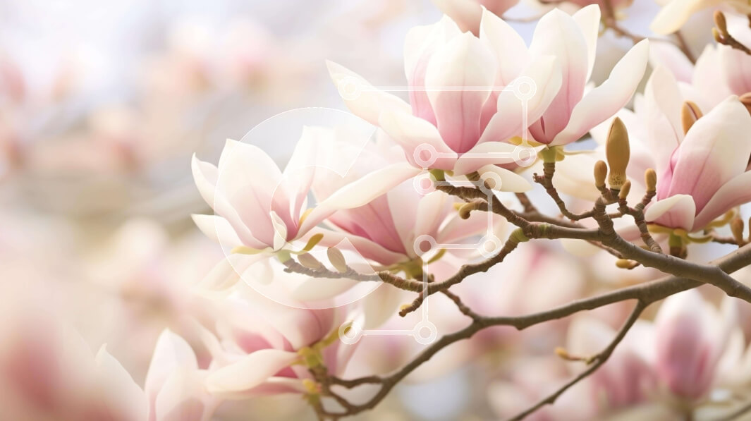 Intra Συλλεκτικό Ξύλινο Παζλ Plywood  4mm - Ροζ δέντρο μανόλιας με λευκά λουλούδια που ανθίζουν Σε Ξύλινο Κουτί - Διαστάσεις: 10x10 cm – 25 κομμάτια