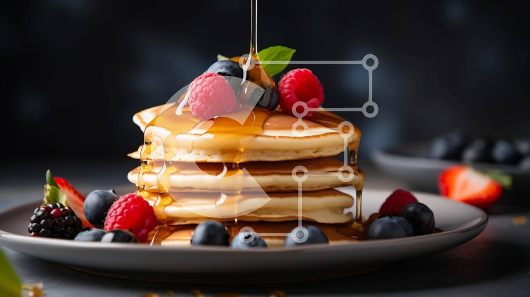 Σετ των 2 Intra Συλλεκτικό Ξύλινο Παζλ Plywood  4mm - Στοίβα από τηγανίτες με φρέσκα μούρα και σιρόπι Σε Ξύλινο Κουτί - Διαστάσεις: 10x10 cm – 25 κομμάτια