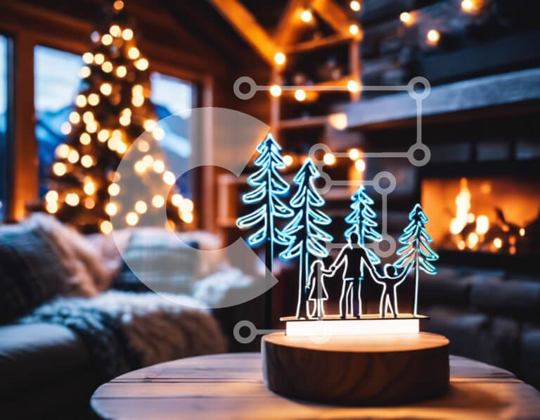 Intra Συλλεκτικό Ξύλινο Παζλ Plywood  4mm - Άνετο σαλόνι διακοσμημένο για τις διακοπές με ένα φωτισμένο γλυπτό δέντρου Σε Ξύλινο Κουτί - Διαστάσεις Puzzle: 10x10 cm – 25 κομμάτια