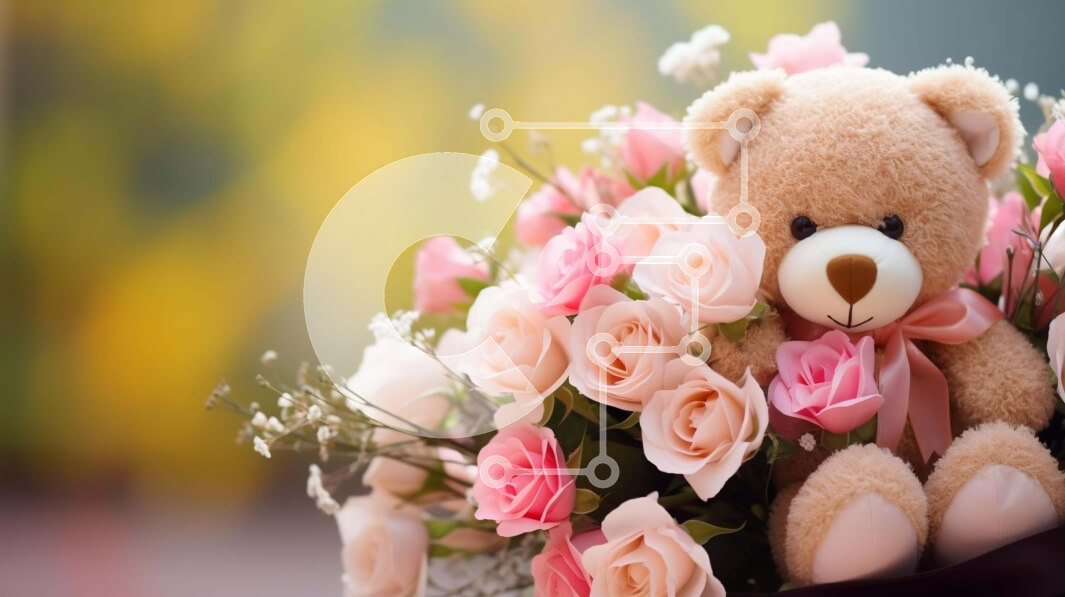 Intra Συλλεκτικό Ξύλινο Παζλ Plywood  4mm - Καφέ αρκουδάκι με ροζ τριαντάφυλλα και λουλούδια Σε Ξύλινο Κουτί - Διαστάσεις: 10x10 cm – 25 κομμάτια