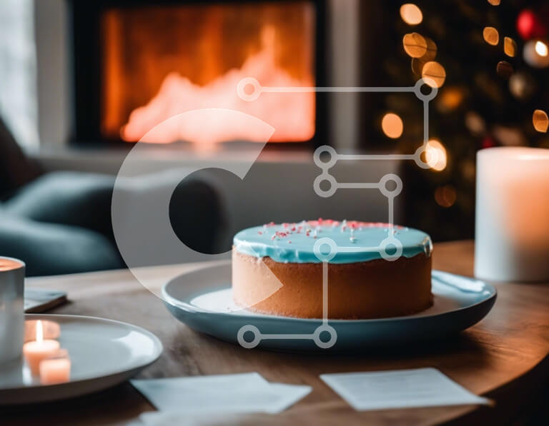 Σετ των 2 Intra Συλλεκτικό Ξύλινο Παζλ Plywood  4mm - Τούρτα στο τραπέζι μπροστά από το τζάκι Σε Ξύλινο Κουτί - Διαστάσεις: 10x10 cm – 25 κομμάτια