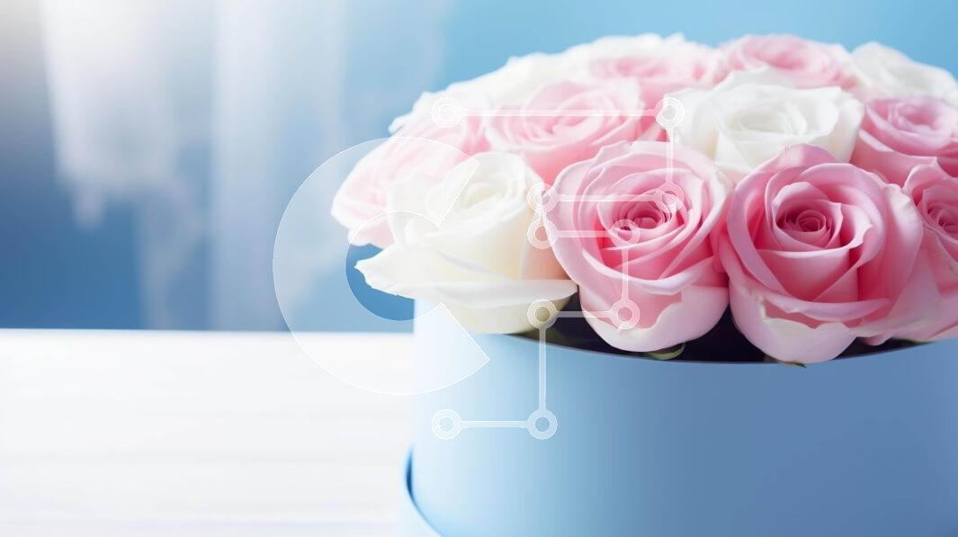 Intra Συλλεκτικό Ξύλινο Παζλ Plywood  4mm - Μπλε κουτί με ροζ και λευκά τριαντάφυλλα Σε Ξύλινο Κουτί - Διαστάσεις: 10x10 cm – 25 κομμάτια