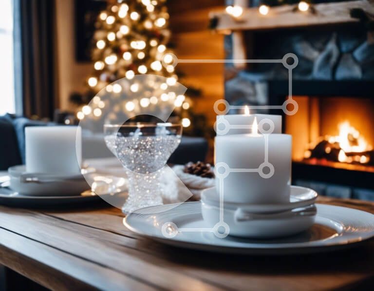 Intra Συλλεκτικό Ξύλινο Παζλ Plywood  4mm - Τραπεζαρία με κηροπήγια και τζάκι στο βάθος Σε Ξύλινο Κουτί - Διαστάσεις Puzzle: 10x10 cm – 25 κομμάτια