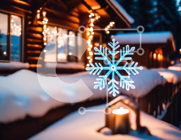 Intra Συλλεκτικό Ξύλινο Παζλ Plywood  4mm - Νιφάδα χιονιού στο χιόνι με κερί και καμπίνα Σε Ξύλινο Κουτί - Διαστάσεις Puzzle: 10x10 cm – 25 κομμάτια