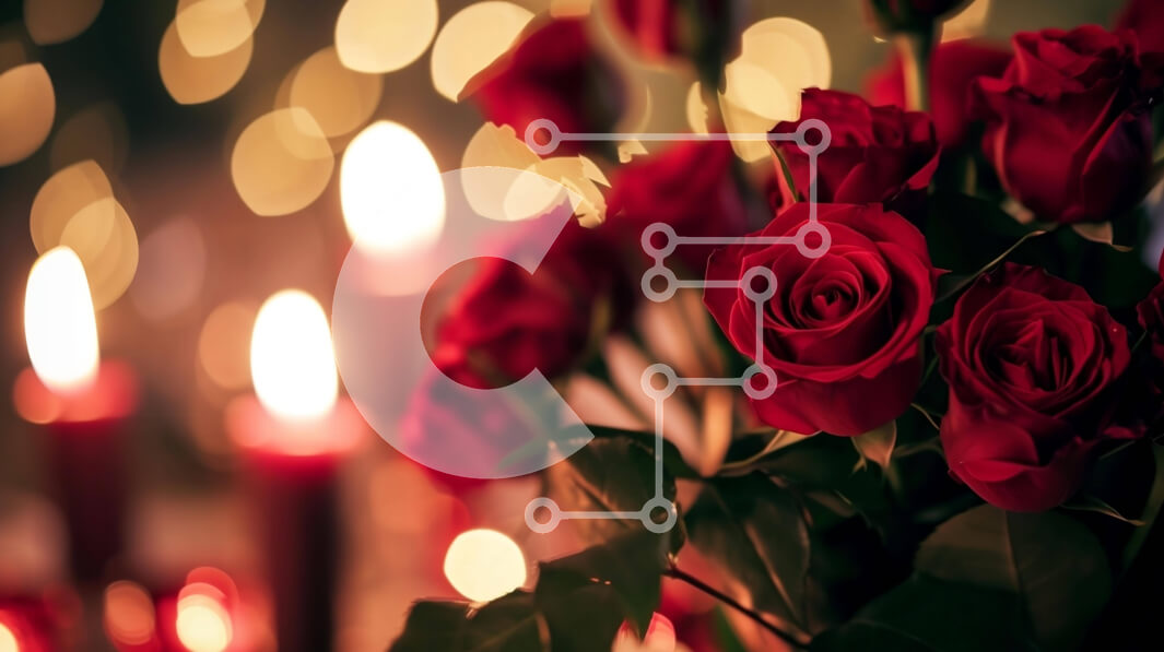 Intra Συλλεκτικό Ξύλινο Παζλ Plywood  4mm - Μπουκέτο με κόκκινα τριαντάφυλλα με κεριά στο φόντο Σε Ξύλινο Κουτί - Διαστάσεις Puzzle: 10x10 cm – 25 κομμάτια