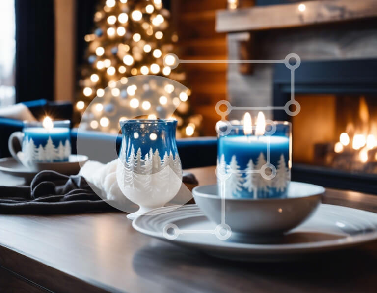 Intra Συλλεκτικό Ξύλινο Παζλ Plywood  4mm - Σαλόνι με χριστουγεννιάτικο θέμα με κεριά και τζάκι Σε Ξύλινο Κουτί - Διαστάσεις Puzzle: 10x10 cm – 25 κομμάτια