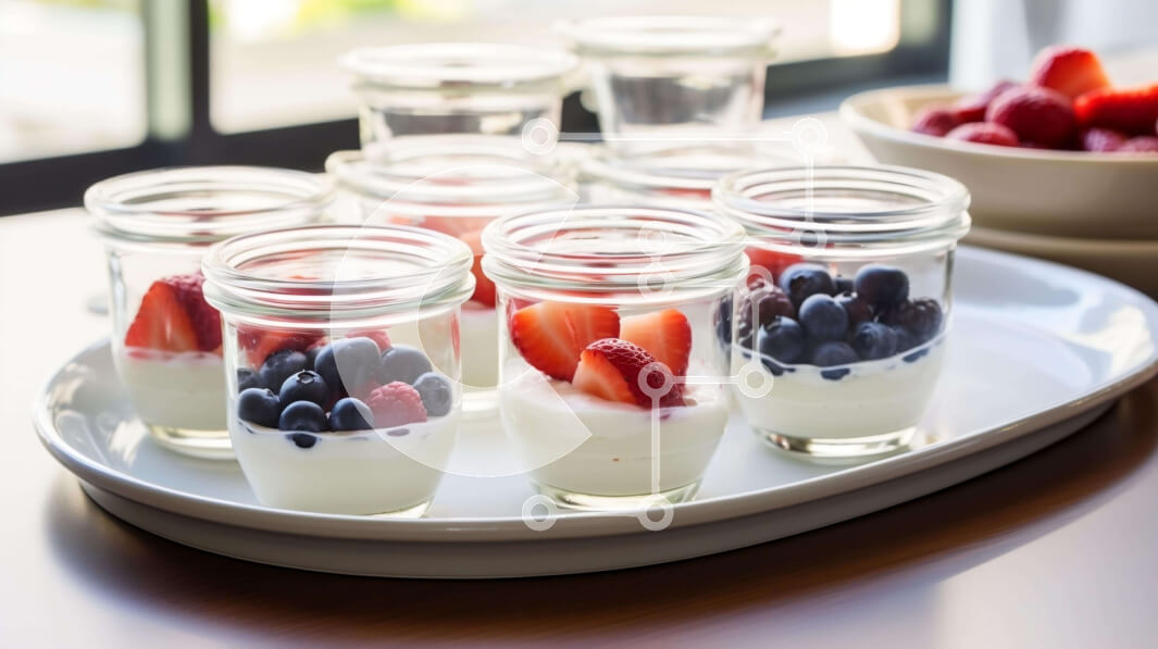 Σετ των 2 Intra Συλλεκτικό Ξύλινο Παζλ Plywood  4mm - Υγιές επιδόρπιο γιαουρτιού και φρούτων στο άσπρο πιάτο Σε Ξύλινο Κουτί - Διαστάσεις: 10x10 cm – 25 κομμάτια