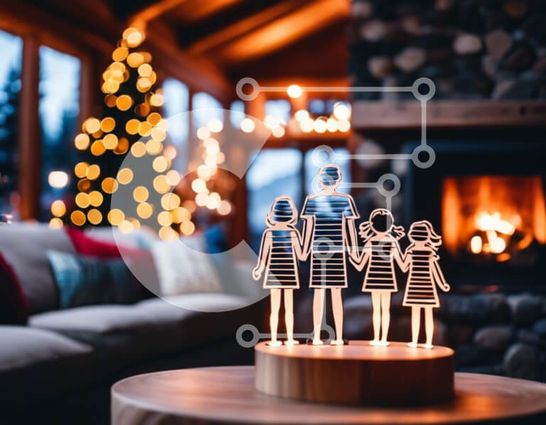 Intra Συλλεκτικό Ξύλινο Παζλ Plywood  4mm - Οικογενειακή εορταστική γιορτή με ειδώλιο φωτισμένο σε ξύλινο τραπέζι Σε Ξύλινο Κουτί - Διαστάσεις Puzzle: 10x10 cm – 25 κομμάτια