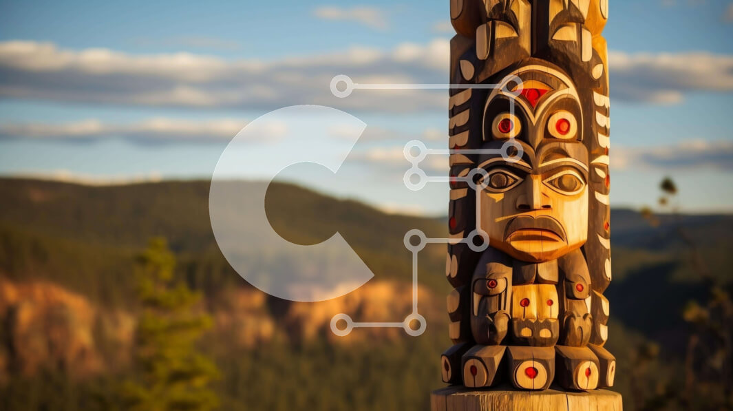 Intra Συλλεκτικό Ξύλινο Παζλ Plywood  4mm - Πόλος τοτέμ σε ορεινό τοπίο με ψηλό γρασίδι και δέντρα Σε Ξύλινο Κουτί - Διαστάσεις Puzzle: 10x10 cm – 25 κομμάτια