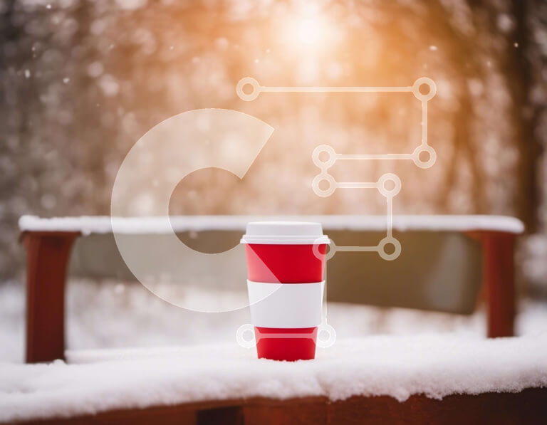 Intra Συλλεκτικό Ξύλινο Παζλ Plywood  4mm - Κόκκινο και άσπρο φλιτζάνι καφέ στον υπαίθριο πάγκο στο χιόνι Σε Ξύλινο Κουτί - Διαστάσεις Puzzle: 10x10 cm – 25 κομμάτια